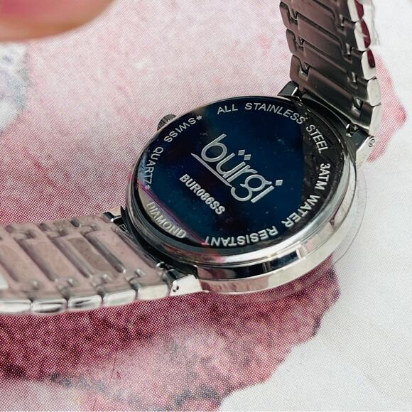 Burgi White Mother of Pearl BUR086SS Stainless Steel Diamond Swiss Quartz main image 12